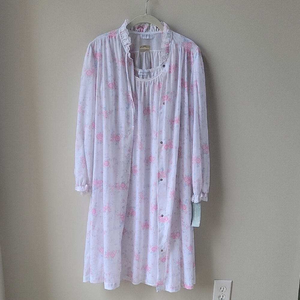 NWT Miss Elaine Pink Floral Nightgown‎ And Robe Set Vintage Size Small